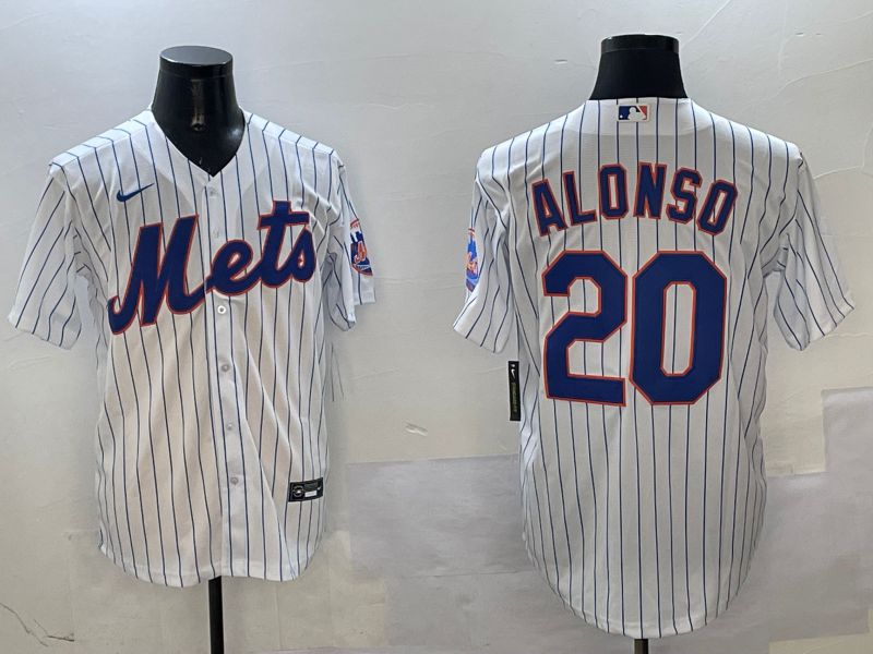 Men New York Mets #20 Alonso White Stripe Game Fashion 2025 Nike MLB Jersey style 1->women mlb jersey->Women Jersey